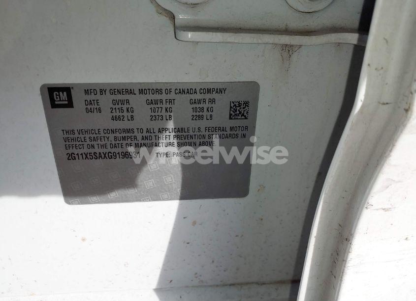 Photo 9 of 2016 Chevrolet Impala 1FL (VIN 2G11X5SAXG9196931)