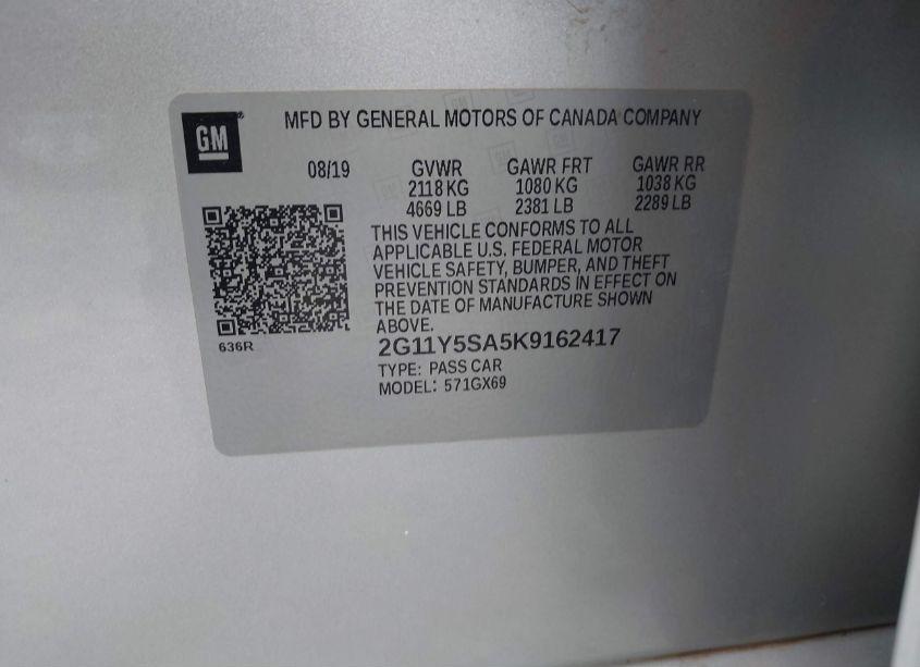 Photo 9 of 2019 Chevrolet Impala LS (VIN 2G11Y5SA5K9162417)