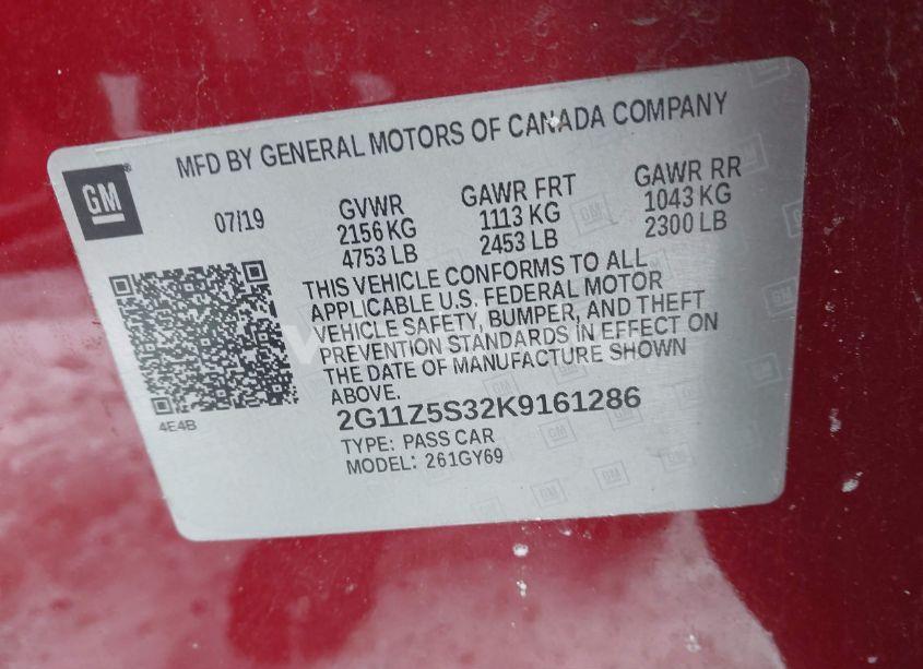 Photo 9 of 2019 Chevrolet Impala LT (VIN 2G11Z5S32K9161286)