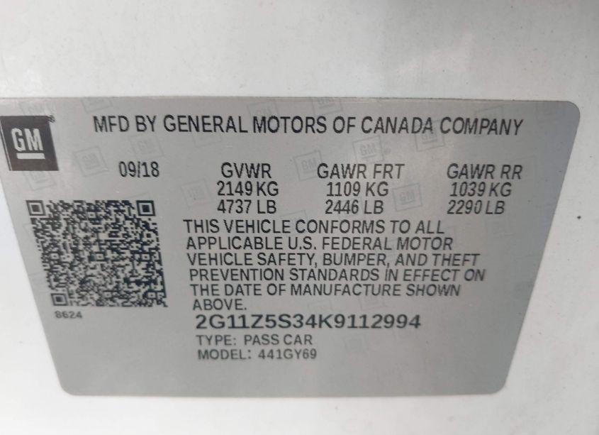 Photo 9 of 2019 Chevrolet Impala LT (VIN 2G11Z5S34K9112994)