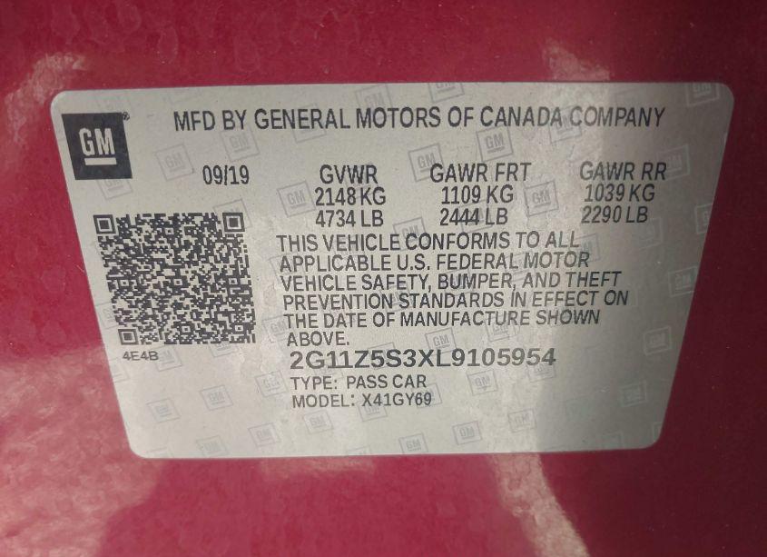 Photo 9 of 2020 Chevrolet Impala FWD LT (VIN 2G11Z5S3XL9105954)