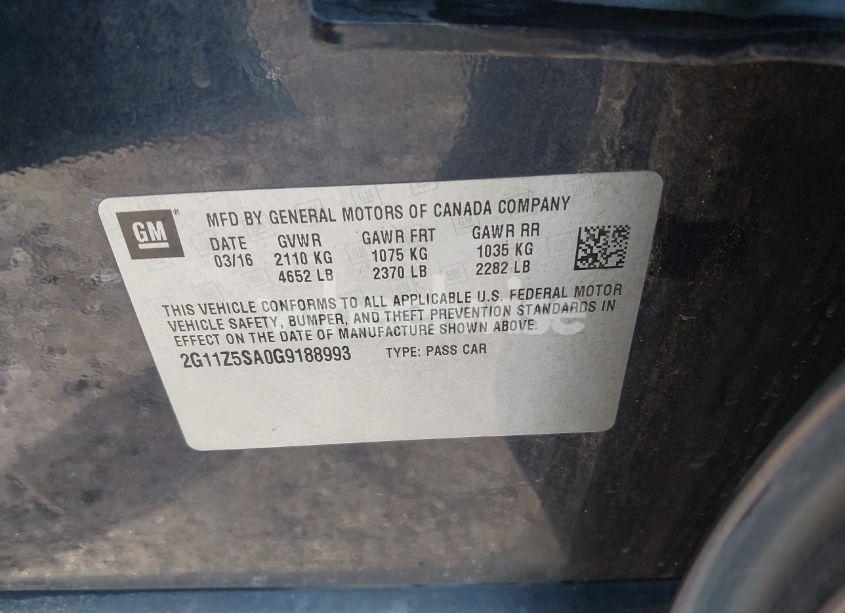 Photo 9 of 2016 Chevrolet Impala LS (VIN 2G11Z5SA0G9188993)