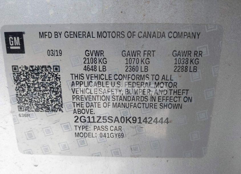 Photo 9 of 2019 Chevrolet Impala LT (VIN 2G11Z5SA0K9142444)