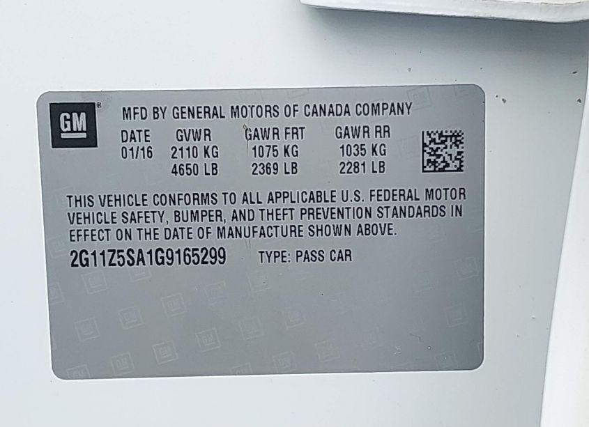 Photo 9 of 2016 Chevrolet Impala LS (VIN 2G11Z5SA1G9165299)