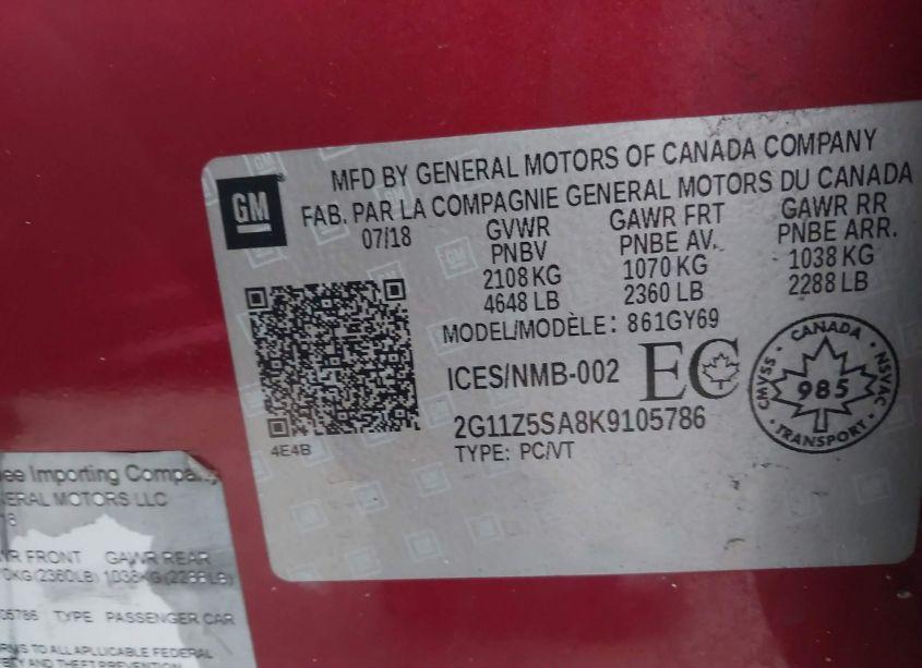 Photo 9 of 2019 Chevrolet Impala LT (VIN 2G11Z5SA8K9105786)