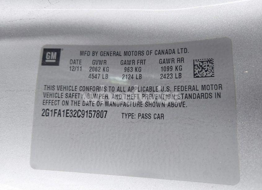 Photo 9 of 2012 Chevrolet Camaro 2LS (VIN 2G1FA1E32C9157807)