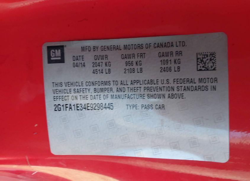 Photo 9 of 2014 Chevrolet Camaro 2LS (VIN 2G1FA1E34E9298445)