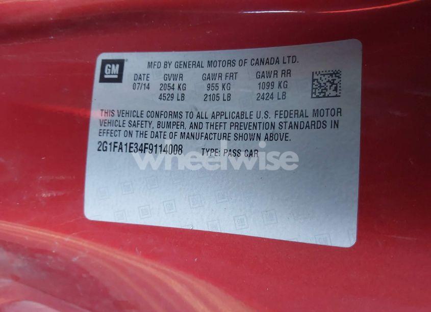 Photo 9 of 2015 Chevrolet Camaro 1LS (VIN 2G1FA1E34F9114008)