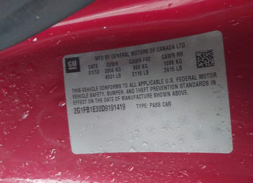 Photo 9 of 2013 Chevrolet Camaro 1LT (VIN 2G1FB1E30D9191419)