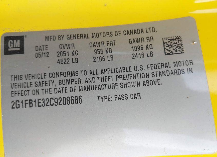 Photo 9 of 2012 Chevrolet Camaro 1LT (VIN 2G1FB1E32C9208686)