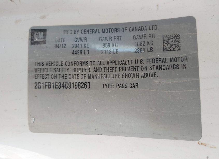 Photo 9 of 2012 Chevrolet Camaro 1LT (VIN 2G1FB1E34C9198260)