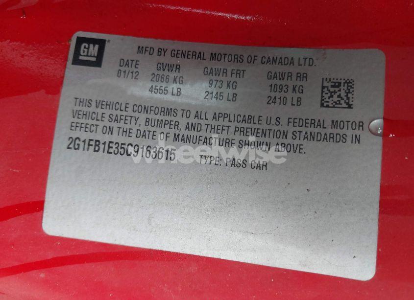 Photo 9 of 2012 Chevrolet Camaro 1LT (VIN 2G1FB1E35C9163615)