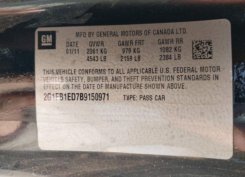 Photo 9 of 2011 Chevrolet Camaro 1LT (VIN 2G1FB1ED7B9150971)