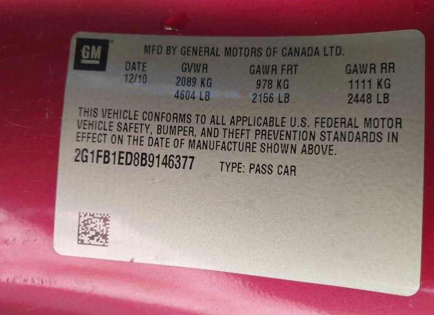 Photo 9 of 2011 Chevrolet Camaro 1LT (VIN 2G1FB1ED8B9146377)