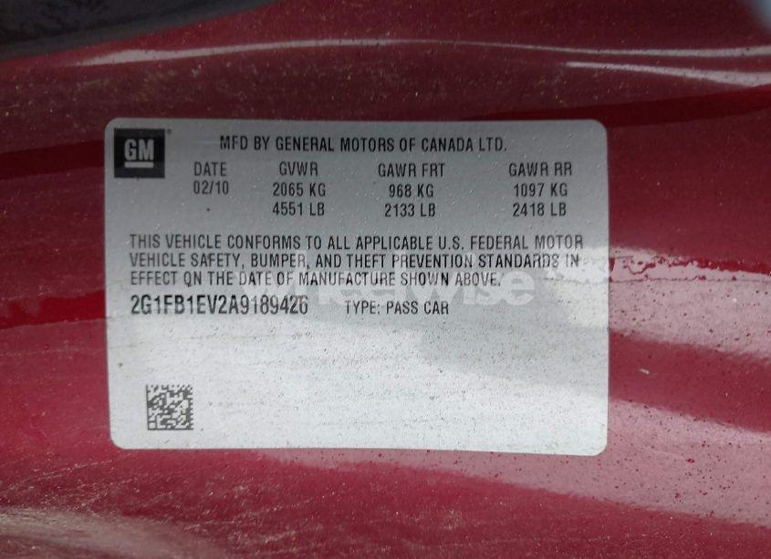 Photo 9 of 2010 Chevrolet Camaro 1LT (VIN 2G1FB1EV2A9189426)