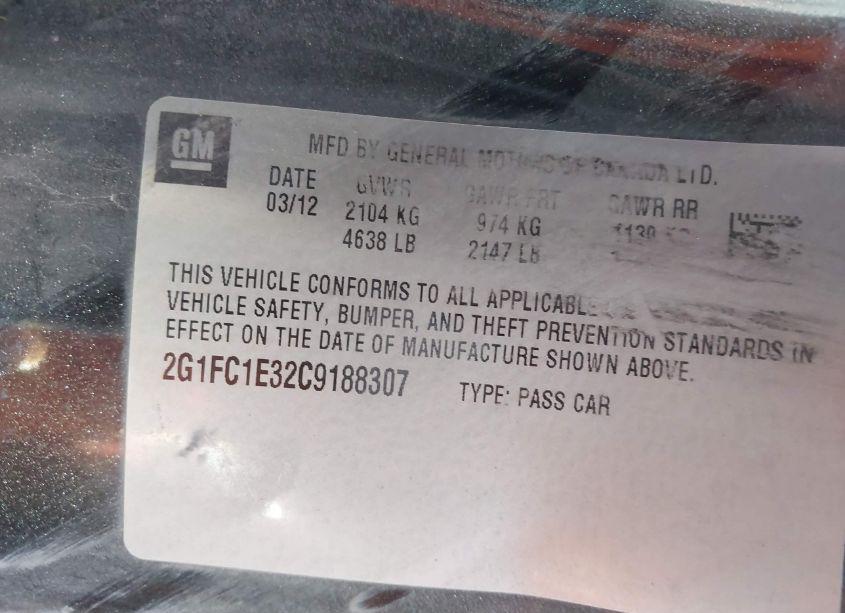 Photo 9 of 2012 Chevrolet Camaro 2LT (VIN 2G1FC1E32C9188307)