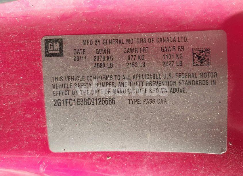 Photo 9 of 2012 Chevrolet Camaro 2LT (VIN 2G1FC1E38C9126586)