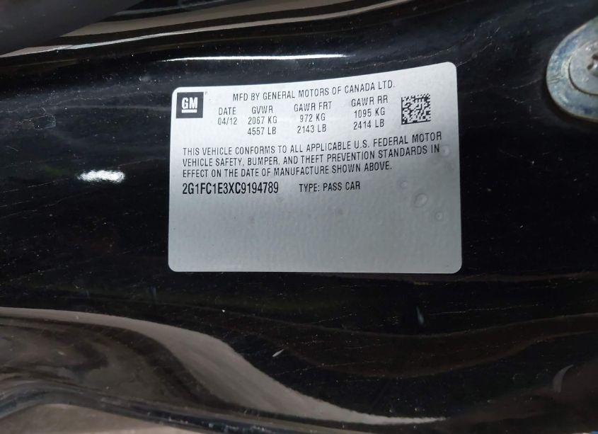 Photo 9 of 2012 Chevrolet Camaro 2LT (VIN 2G1FC1E3XC9194789)