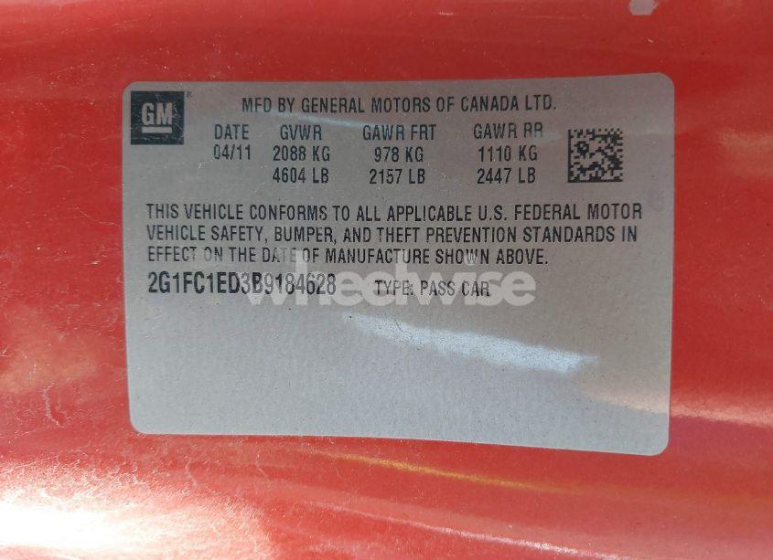 Photo 9 of 2011 Chevrolet Camaro 2LT (VIN 2G1FC1ED3B9184628)