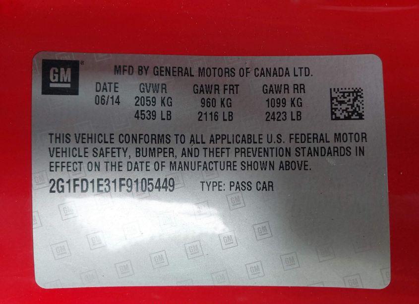 Photo 9 of 2015 Chevrolet Camaro 1LT (VIN 2G1FD1E31F9105449)