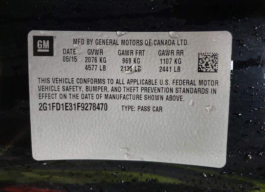 Photo 9 of 2015 Chevrolet Camaro 1LT (VIN 2G1FD1E31F9278470)