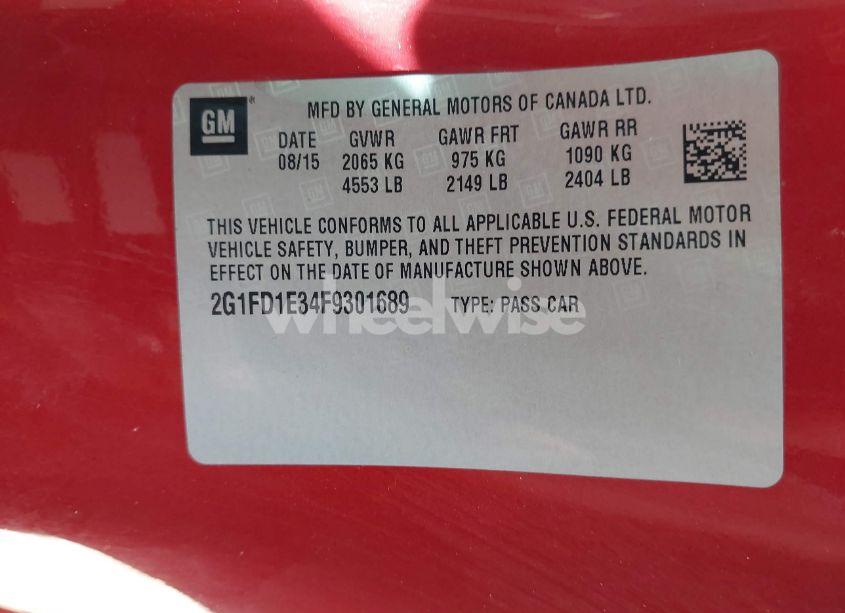 Photo 9 of 2015 Chevrolet Camaro 1LT (VIN 2G1FD1E34F9301689)