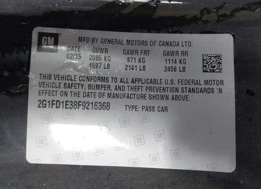 Photo 9 of 2015 Chevrolet Camaro 1LT (VIN 2G1FD1E38F9216368)