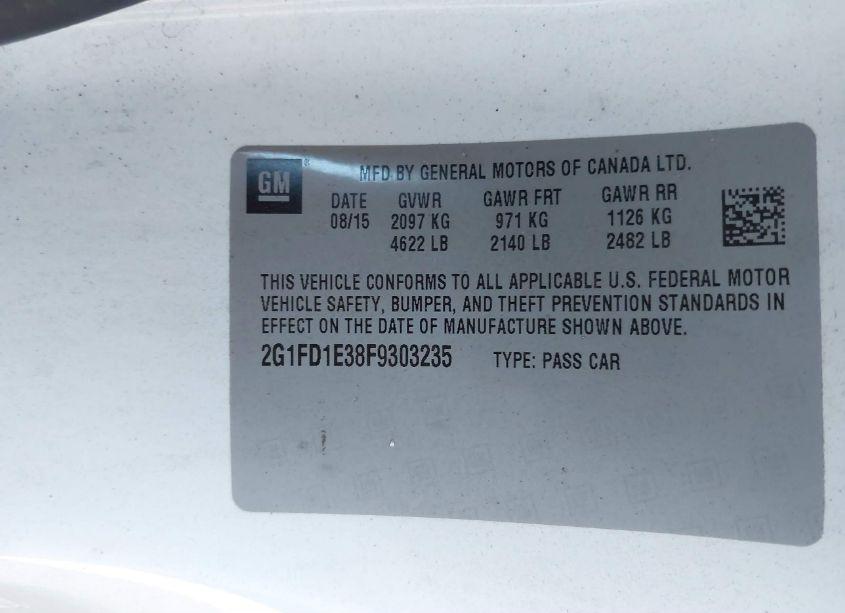 Photo 9 of 2015 Chevrolet Camaro 1LT (VIN 2G1FD1E38F9303235)