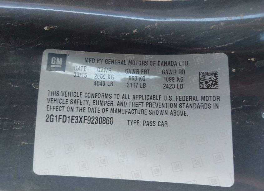 Photo 9 of 2015 Chevrolet Camaro 1LT (VIN 2G1FD1E3XF9230868)