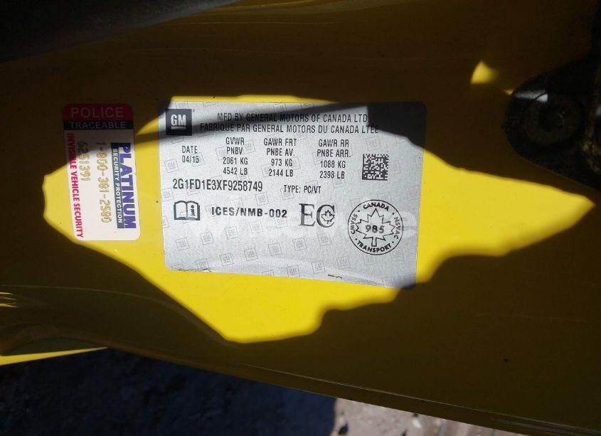 Photo 9 of 2015 Chevrolet Camaro 1LT (VIN 2G1FD1E3XF9258749)