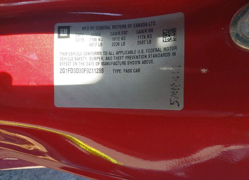 Photo 9 of 2015 Chevrolet Camaro 1LT (VIN 2G1FD3D30F9211288)