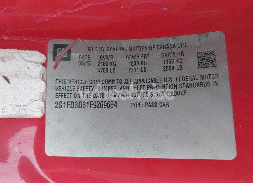 Photo 9 of 2015 Chevrolet Camaro 1LT (VIN 2G1FD3D31F9269684)