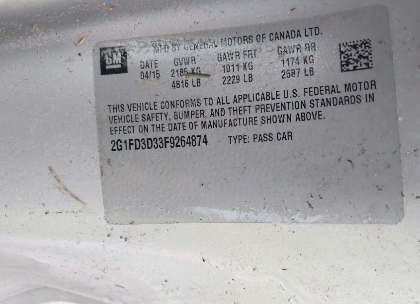 Photo 9 of 2015 Chevrolet Camaro 1LT (VIN 2G1FD3D33F9264874)