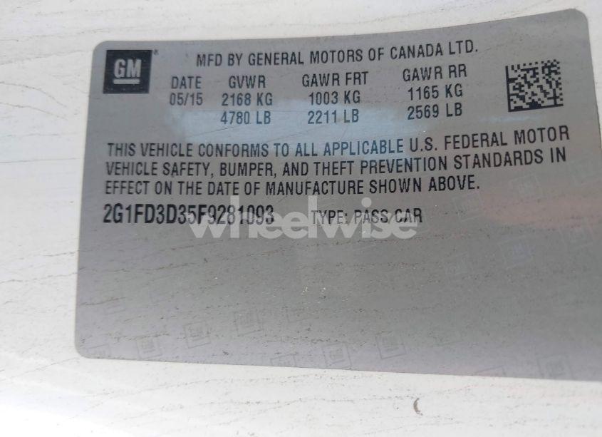 Photo 9 of 2015 Chevrolet Camaro 1LT (VIN 2G1FD3D35F9281093)