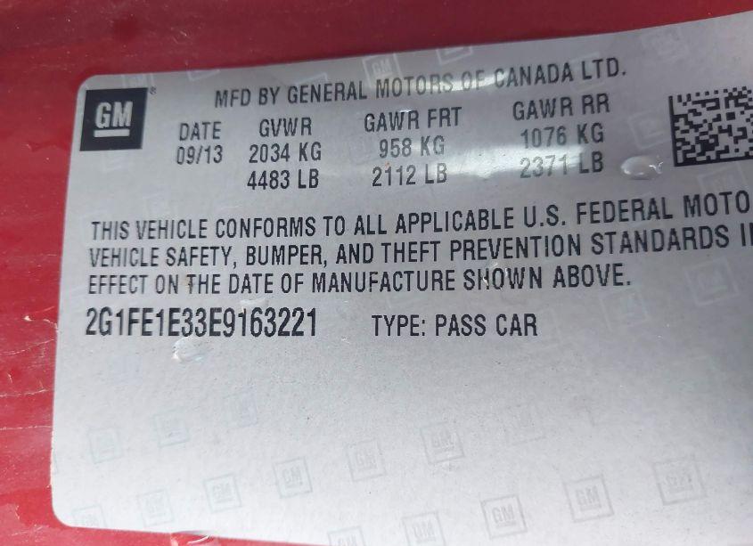 Photo 9 of 2014 Chevrolet Camaro 1LS (VIN 2G1FE1E33E9163221)