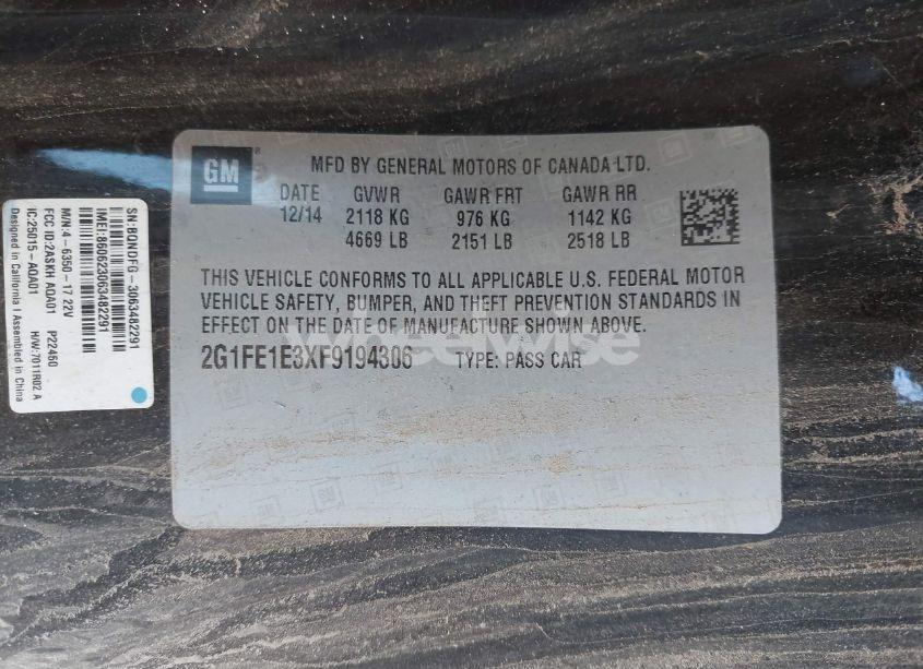 Photo 9 of 2015 Chevrolet Camaro 2LT (VIN 2G1FE1E3XF9194306)