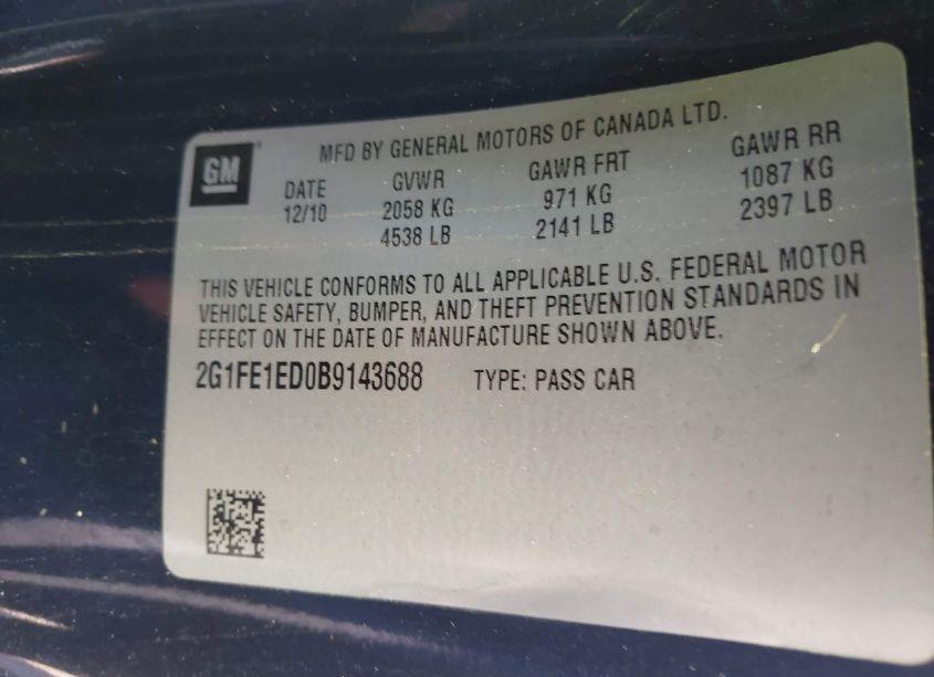 Photo 9 of 2011 Chevrolet Camaro 1LS (VIN 2G1FE1ED0B9143688)