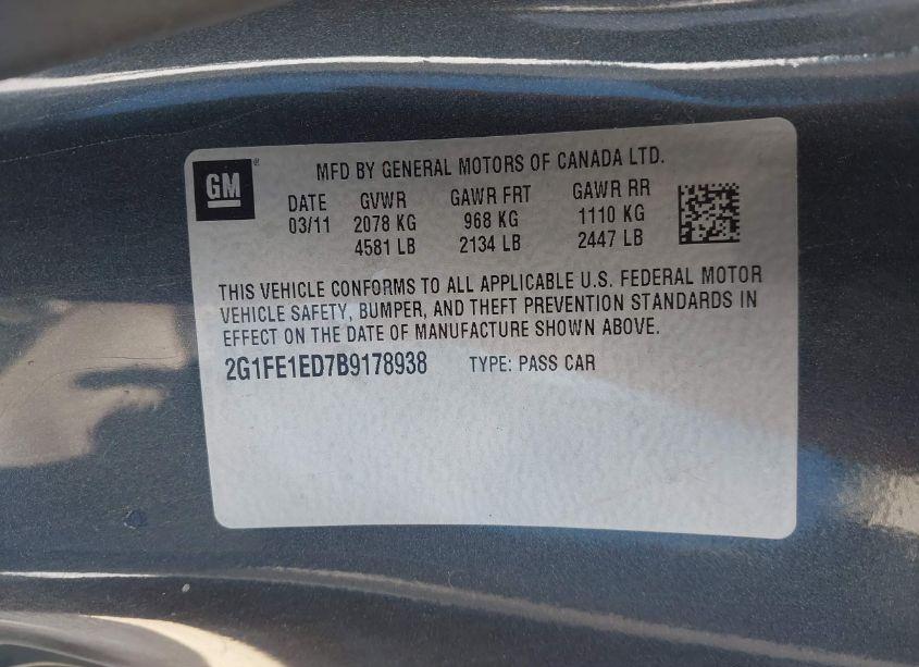 Photo 9 of 2011 Chevrolet Camaro 1LS (VIN 2G1FE1ED7B9178938)