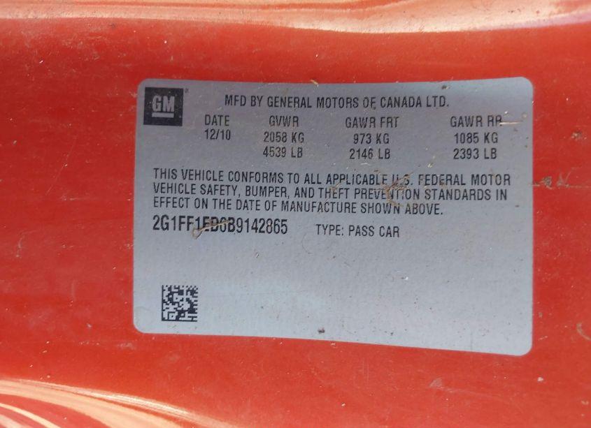 Photo 9 of 2011 Chevrolet Camaro 1LT (VIN 2G1FF1ED6B9142865)