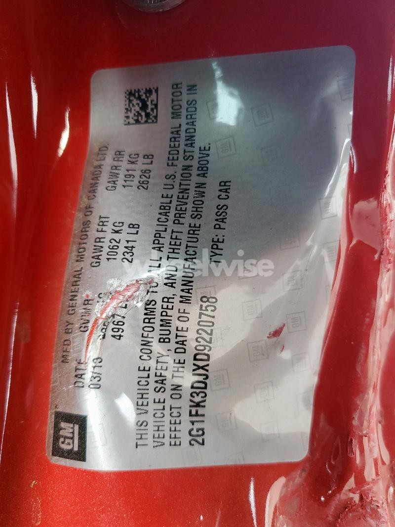 Photo 3 of 2013 CHEVROLET CAMARO 2SS (VIN 2G1FK3DJXD9220758)