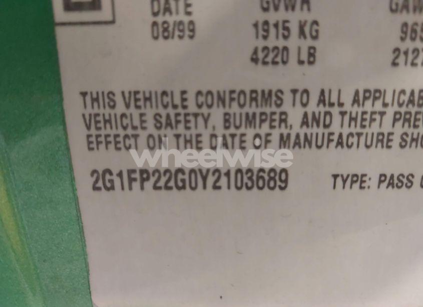 Photo 9 of 2000 Chevrolet Camaro Z28 (VIN 2G1FP22G0Y2103689)