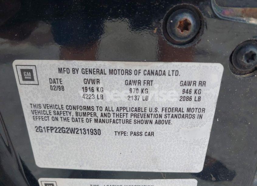 Photo 9 of 1998 Chevrolet Camaro Z28 (VIN 2G1FP22G2W2131930)
