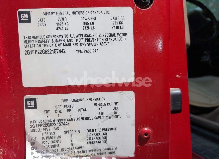 Photo 9 of 2002 Chevrolet Camaro Z28 (VIN 2G1FP22G622157442)