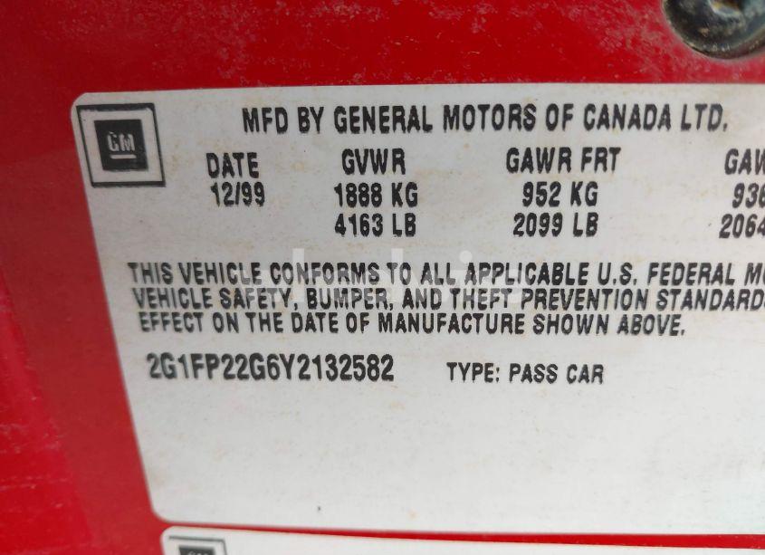 Photo 9 of 2000 Chevrolet Camaro Z28 (VIN 2G1FP22G6Y2132582)