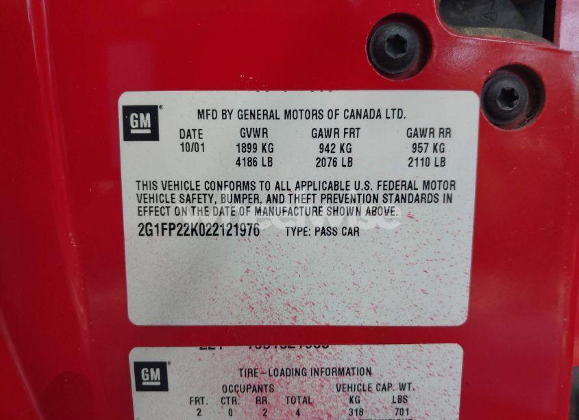 Photo 9 of 2002 Chevrolet Camaro (VIN 2G1FP22K022121976)