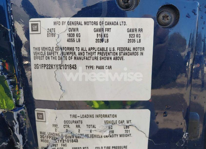 Photo 9 of 2000 Chevrolet Camaro (VIN 2G1FP22K1Y2101843)