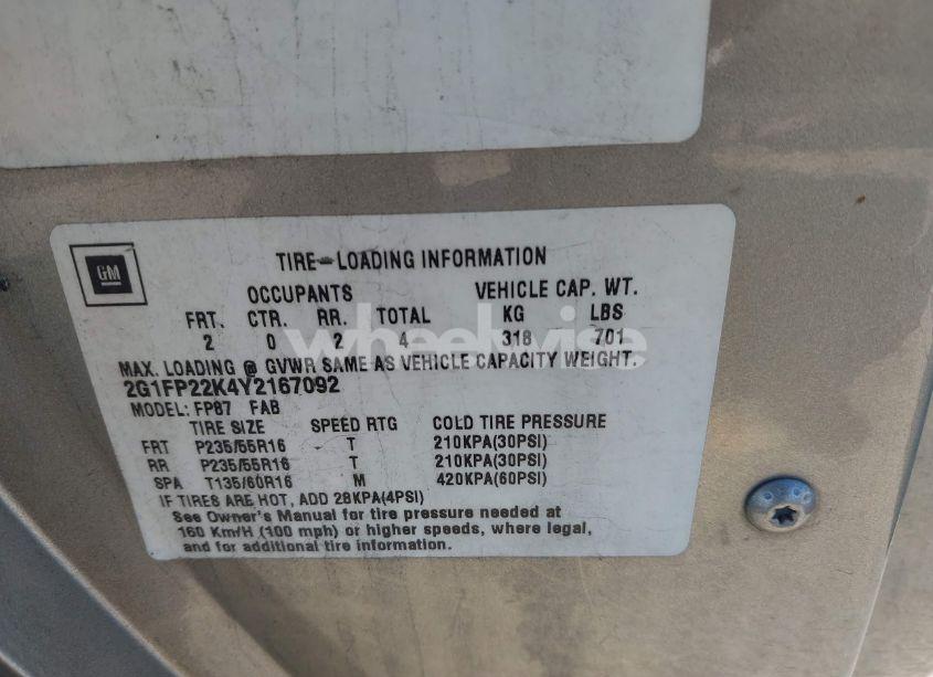 Photo 9 of 2000 Chevrolet Camaro (VIN 2G1FP22K4Y2167092)