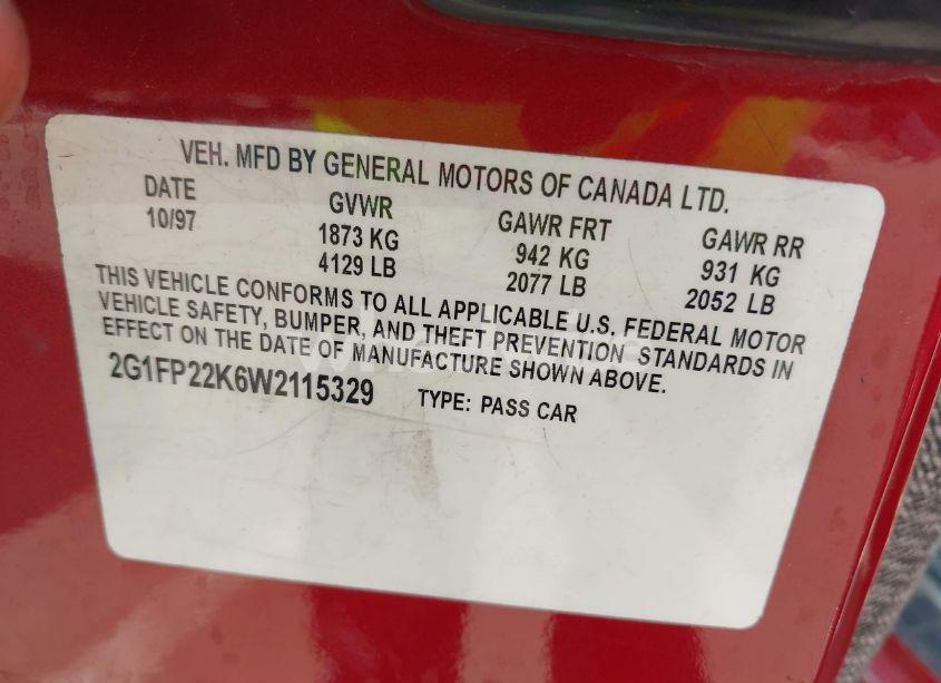 Photo 9 of 1998 Chevrolet Camaro (VIN 2G1FP22K6W2115329)