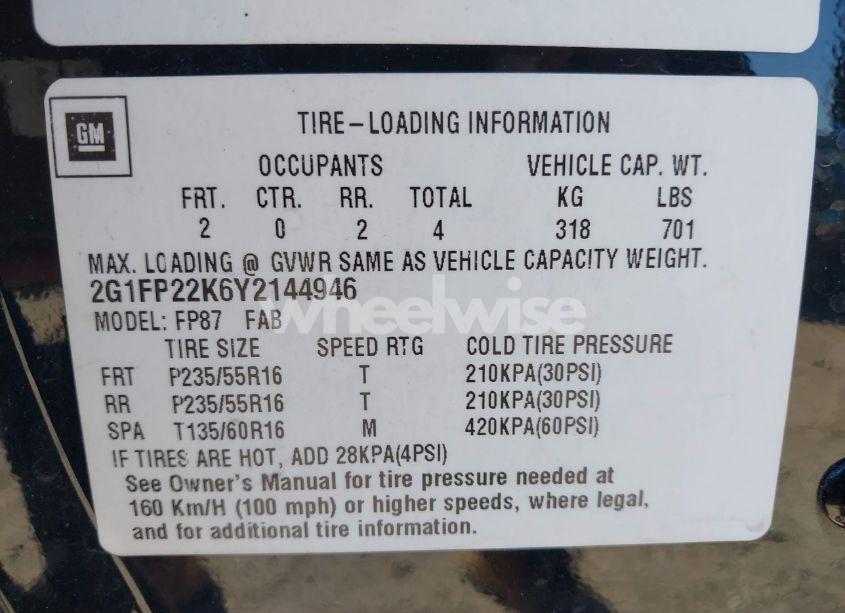 Photo 9 of 2000 Chevrolet Camaro (VIN 2G1FP22K6Y2144946)