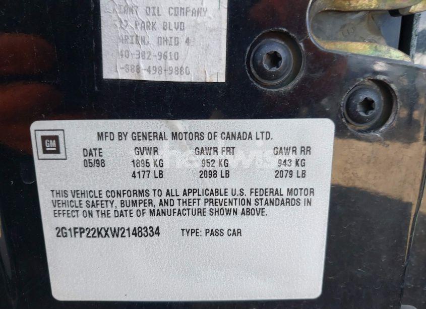 Photo 9 of 1998 Chevrolet Camaro (VIN 2G1FP22KXW2148334)